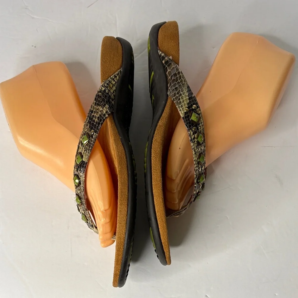 Vionic Floriana Bead Reptile and Embellished Thong Olive Sandals